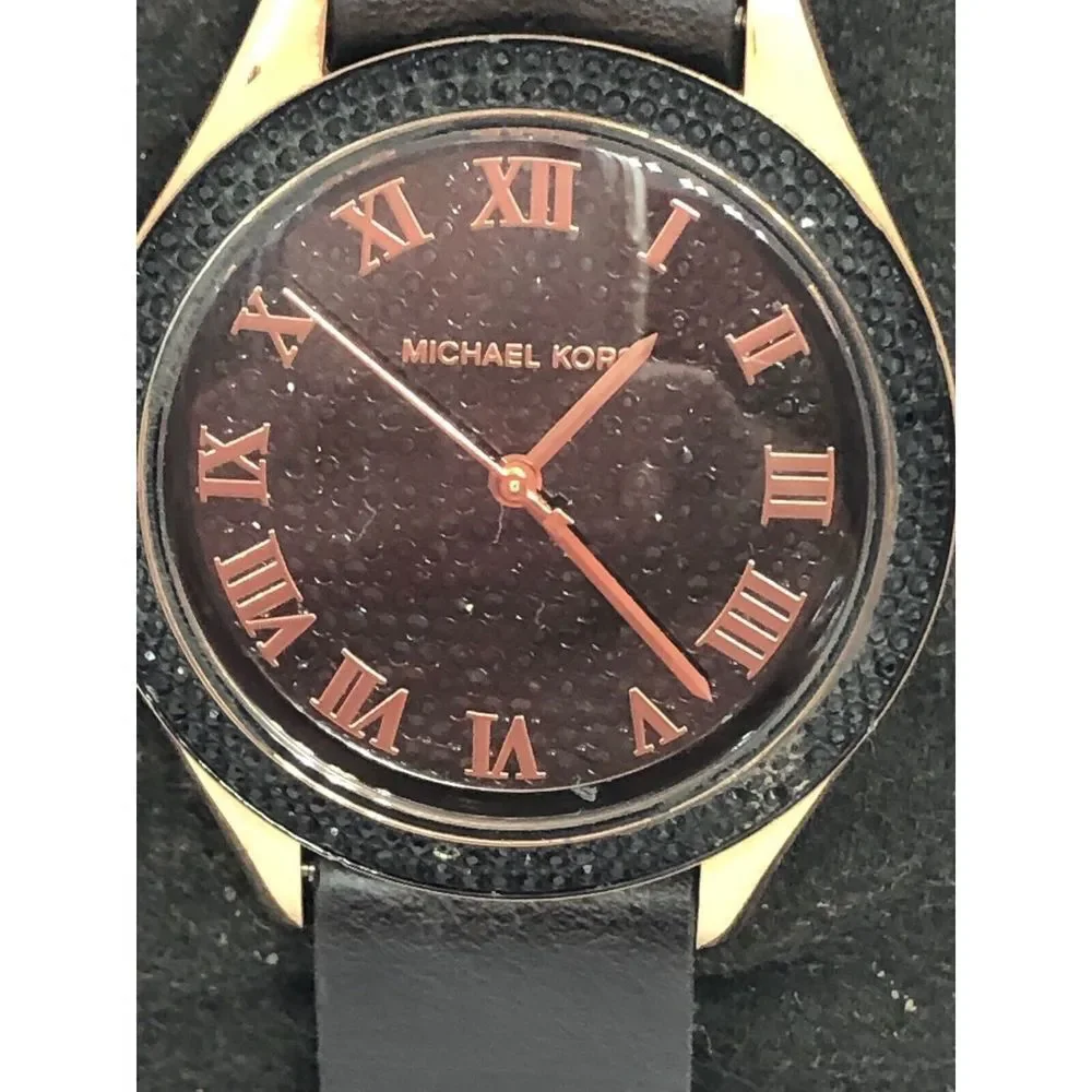Michael Kors MK3320 Women's Black Leather Analog Black Dial Quartz Watch DV152